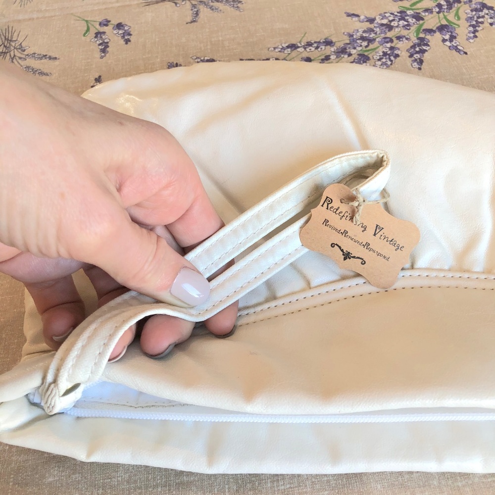 Vintage clutch handbag ivory zip top inside pocket - Picture 6 of 8